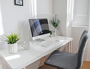 Generated image Cozy Home Office with Natural Light and Indoor Plants photo