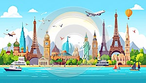 Travel and tourism vector banner template with Let`s Go Travel text in a white empty photo