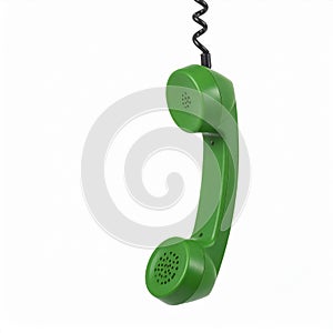 Green phone receiver hanging, isolated on white background