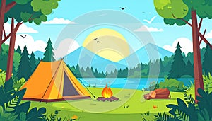 Camping adventure illustration. Camping, adventure time vector illustration