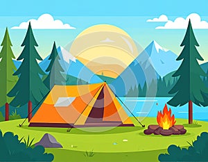 Camping adventure illustration. Camping, adventure time vector illustration