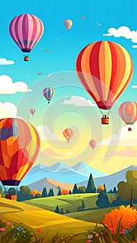 Vector illustration of hot air balloons take flight