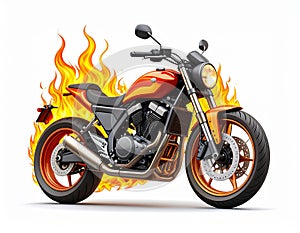 Fire bike. Motorcycle on fire on a white background
