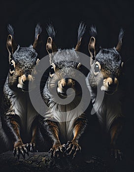 Three squirrels looking at me