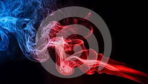 Red and blue smoke on black