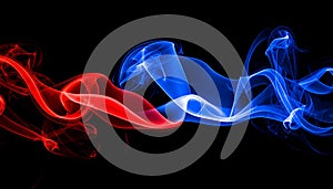 Red and blue smoke on black