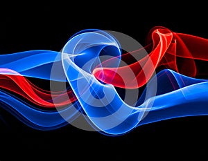 Red and blue smoke on black