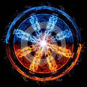 Fire & ice design on black