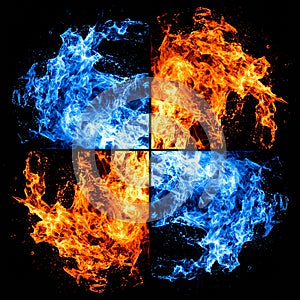 Fire & ice design on black