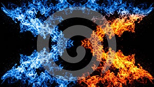 Fire & ice design on black