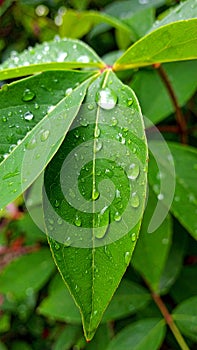 Water drops on leaves. Water drops on green leaves