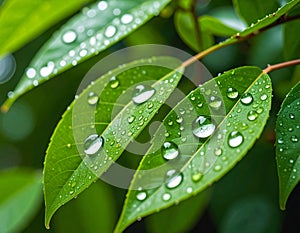 Water drops on leaves. Water drops on green leaves