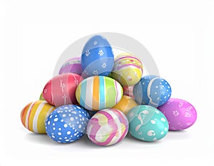Pile of colorful Easter eggs isolated on white - 3d render