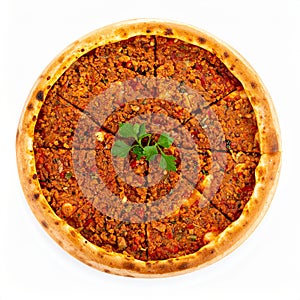 Lahmacun (Turkish pizza) on white background