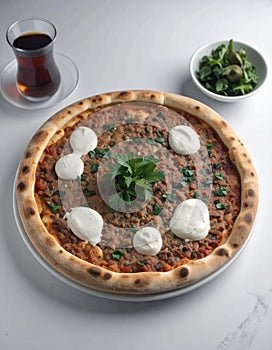 Lahmacun (Turkish pizza) on white background