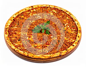 Lahmacun (Turkish pizza) on white background