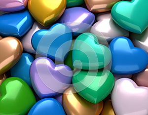 Colorful hearts background - 3d render