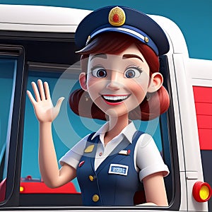 Busdriver working on a bus cartoon