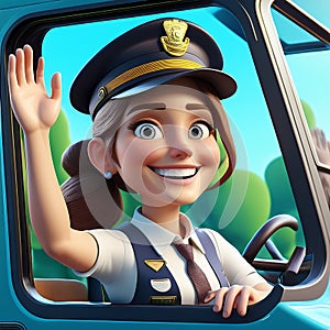 Busdriver working on a bus cartoon