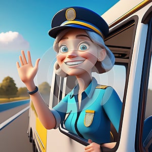 Busdriver working on a bus cartoon