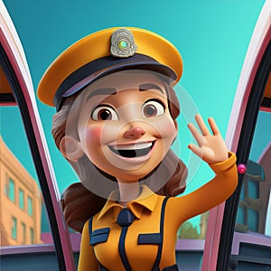 Busdriver working on a bus cartoon