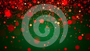Festive red sparkle and bokeh effects on deep green for winter holiday parties