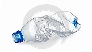 One crumpled plastic bottle isolated on white