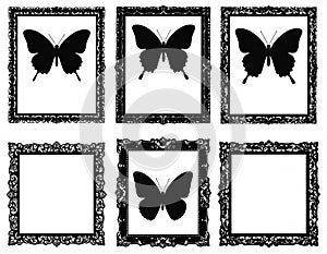 Frames of butterfly silhouettes. Vector illustration.