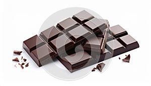 Pieces of delicious dark chocolate isolated on white