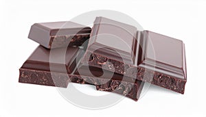 Pieces of delicious dark chocolate isolated on white