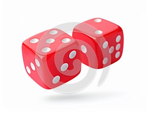 Two red dice in air on white background