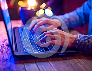Generated image. Hands typing on laptop keyboard.