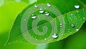 Green leaf with drops of water