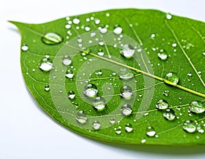 Green leaf with drops of water