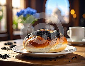 A freshly baked roll topped