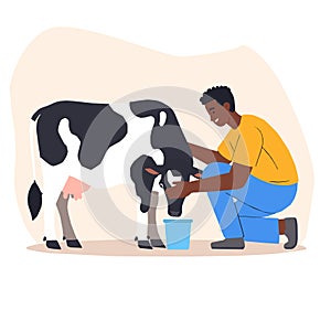 Granjero cuidando una vaca.