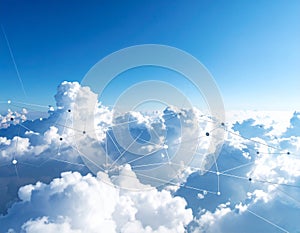 Blue sky and network connection lines. Cloud technology