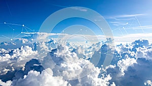 Blue sky and network connection lines. Cloud technology