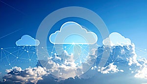 Blue sky and network connection lines. Cloud technology