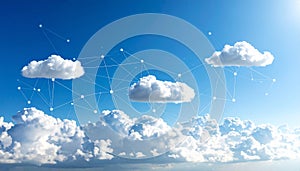 Blue sky and network connection lines. Cloud technology