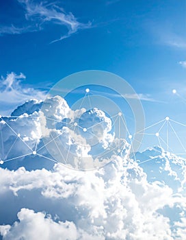 Blue sky and network connection lines. Cloud technology