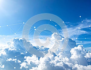Blue sky and network connection lines. Cloud technology