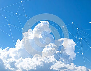 Blue sky and network connection lines. Cloud technology