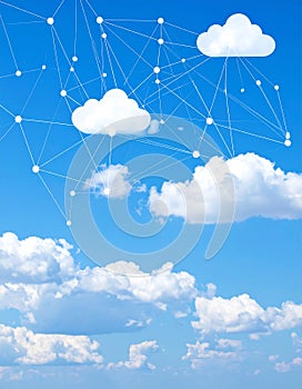 Blue sky and network connection lines. Cloud technology