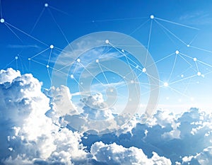 Blue sky and network connection lines. Cloud technology