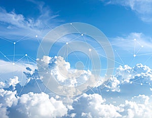 Blue sky and network connection lines. Cloud technology