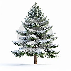 Snow-Covered Pine Tree in Winter on White Background