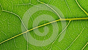 Macro photography reveals the intricate vein pattern of a green leaf