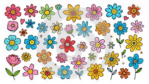 Colorful Hand-Drawn Flower Collection