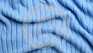 Close-up of Soft Blue Knitted Fabric Texture